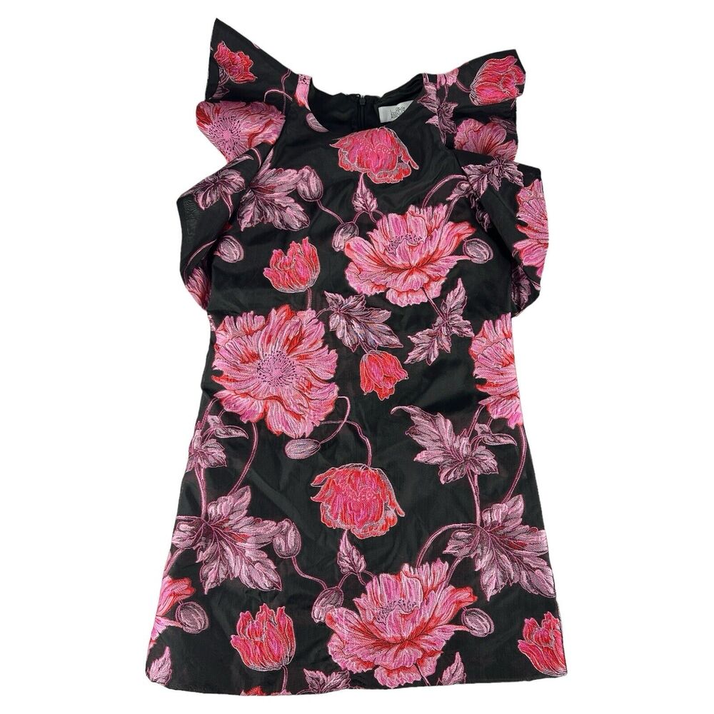 Belle Badgley Mischka Mini Gina Dress Womens 0 Black Pink Floral Lined Cocktail